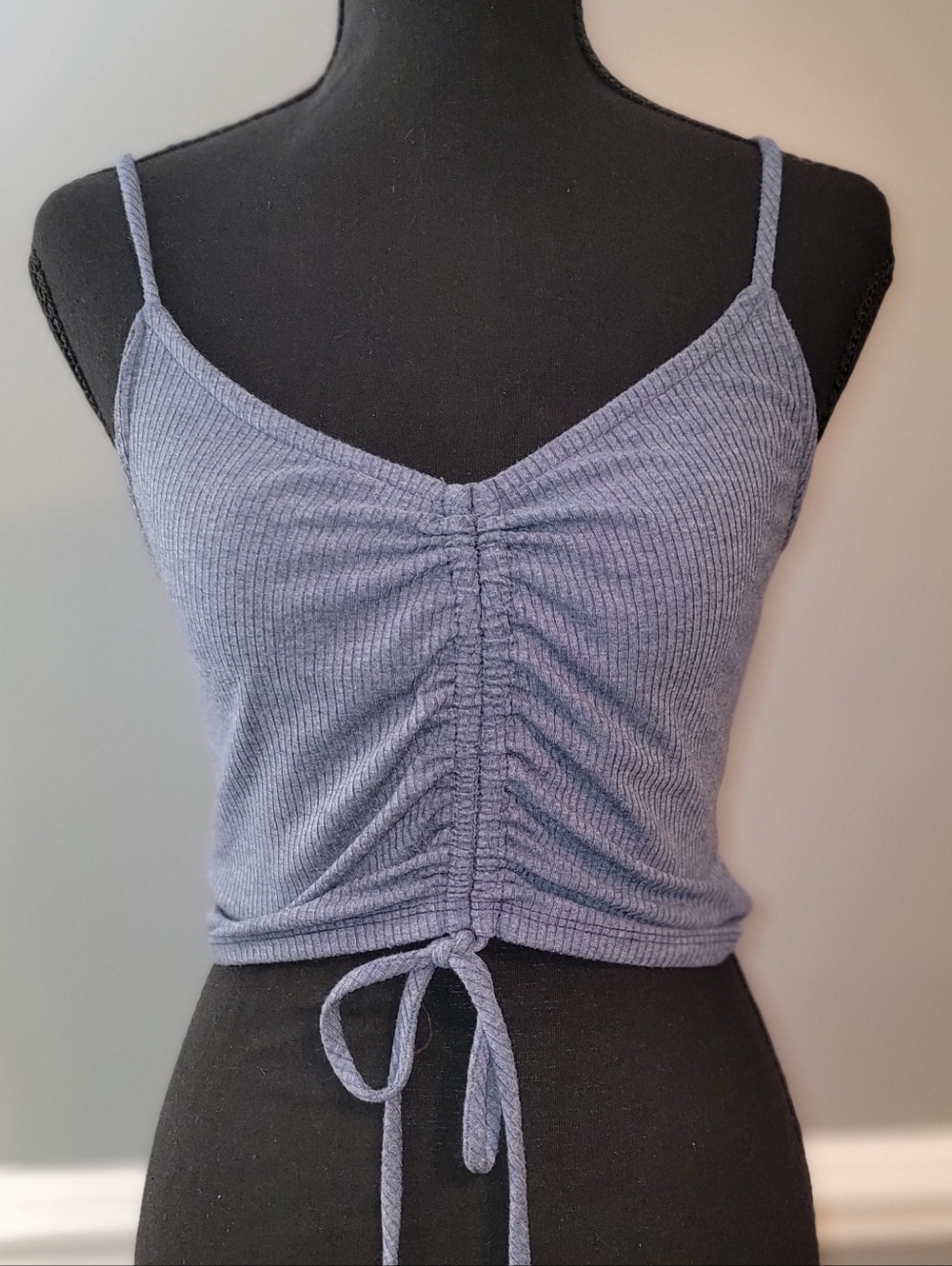 Anthropologie Sadie & Sage Dusty Blue Ribbed Ruched Crop Top